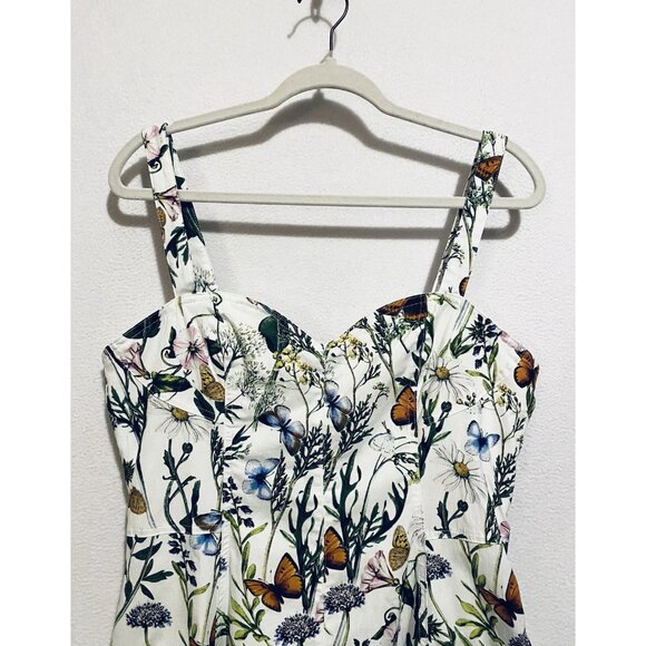 Avec Les Filles Dress Womens 14 Botanical Garden Floral Butterfly Midi Coquette - Picture 3 of 7